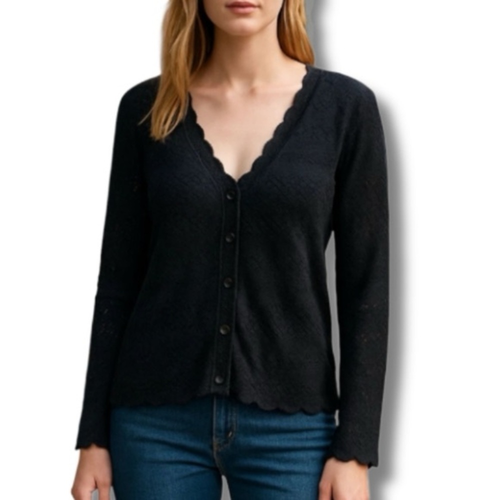 Frye Women's Cardigan Sweater Sz M Black Long Sleeve Button Down Knit Old Money - Picture 1 of 5